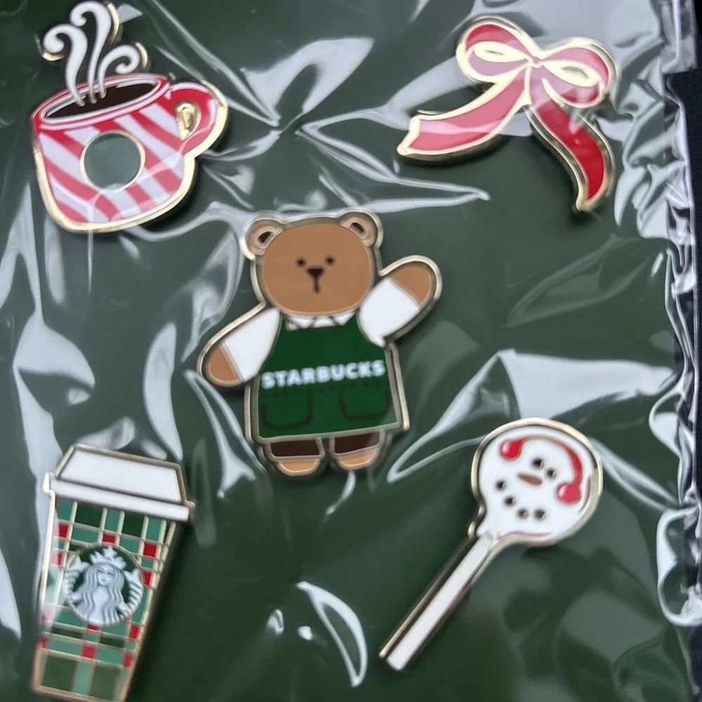 Starbucks 2025 Holiday Christmas 5 Enamel Pin Set Coffee Bear HotCup Cakepop NWT